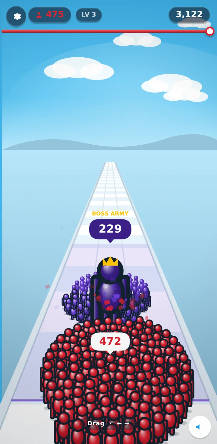 The crowd fighting the boss army
