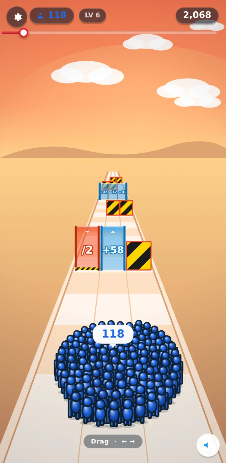 A blue crowd running on the Sunset path theme